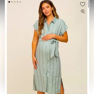 Pinkblush Sage Green Striped Midi Shirt Dress